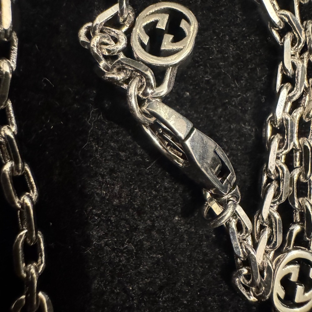 Gucci Silver Double Ring Chain Interlock Necklace - image 8
